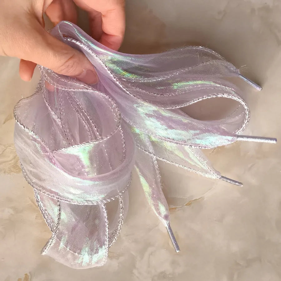Pastel Chiffon Bowknot Shoelaces For Sneakers 80-140cm 🩷✨ Shiny Fishtail