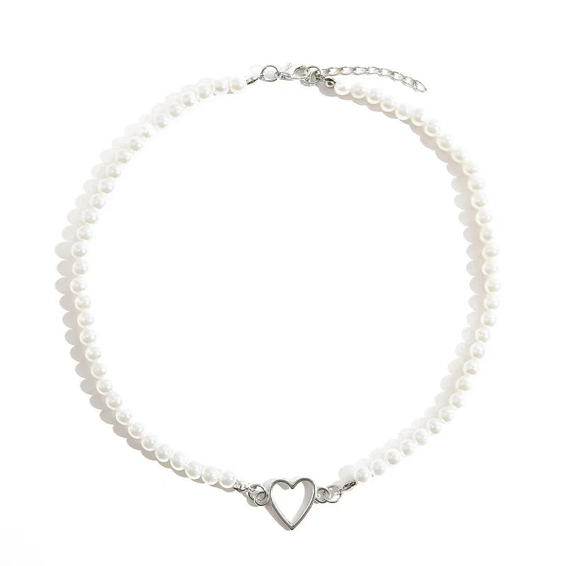 Kawaii Vintage Heart Pendant Necklace 💖✨ - Trendy Pearl & Link Chain Jewelry for Women 🎀 Perfect Gift!
