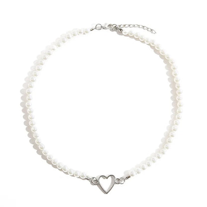 Kawaii Vintage Heart Pendant Necklace 💖✨ - Trendy Pearl & Link Chain Jewelry for Women 🎀 Perfect Gift!