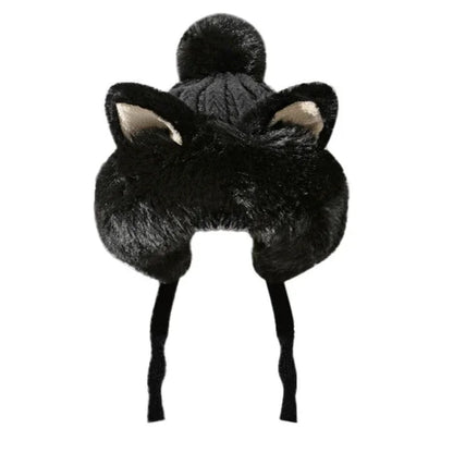 Cute Winter Fox Ear Knitted Hat 🦊❄️ - Adorable Plush Bonnets for Women to Keep Warm and Stylish!