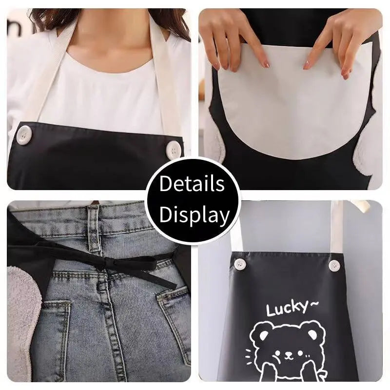 Cute Cartoon Apron for Couples Household Kitchen Catering Waterproof Sleeveless Home Cook Apron Cook Wear Smock - Pixie Quill