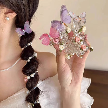 Kawaii Butterfly Hair Rope 🦋✨ | Sweet Floral Phone Line Ponytail Holder for Girls & Women 🌸🌟