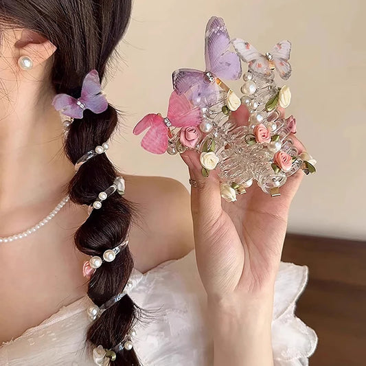 Kawaii Butterfly Hair Rope 🦋✨ | Sweet Floral Phone Line Ponytail Holder for Girls & Women 🌸🌟