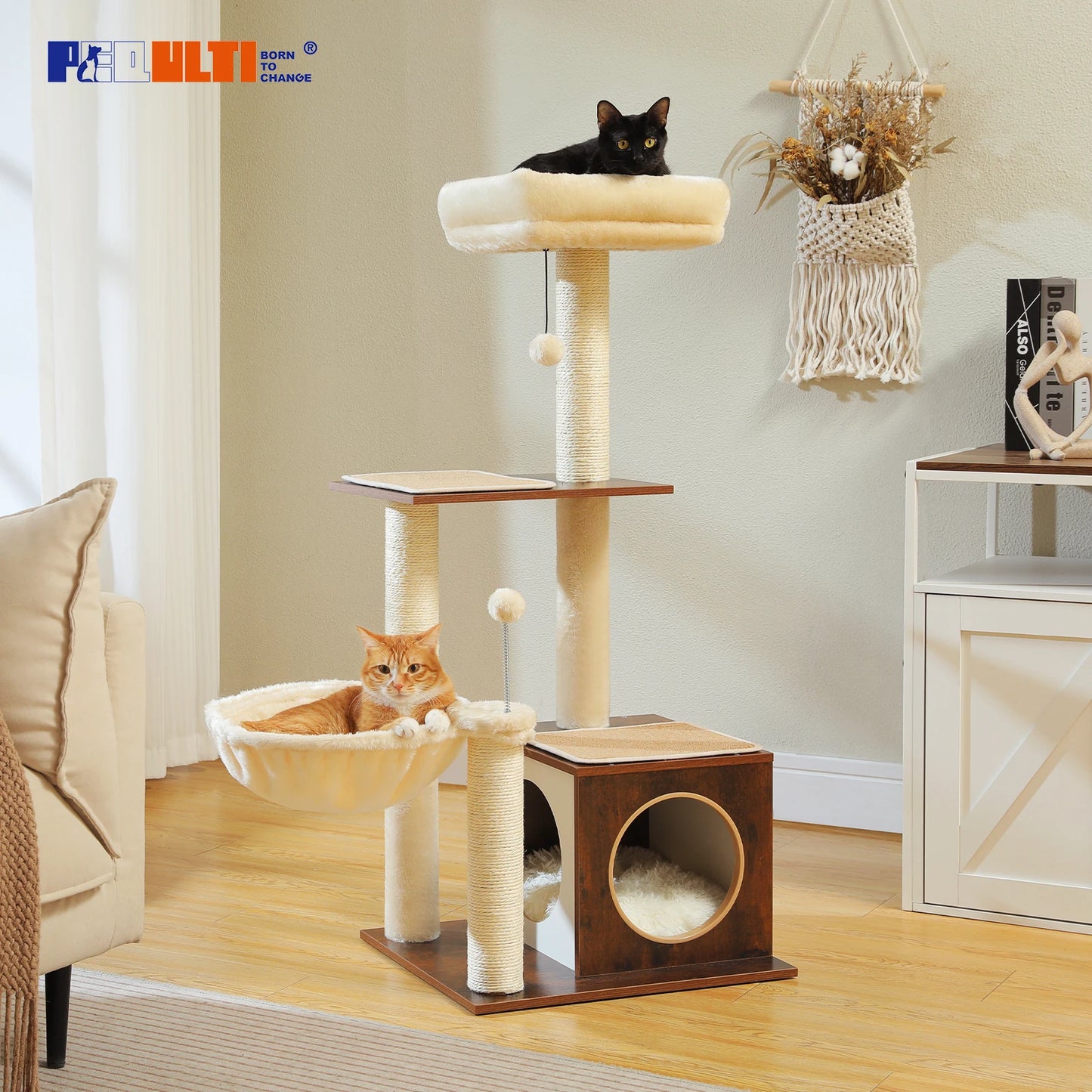 Deluxe Level Cat Tree For Indoor Cats With Cozy Condo Hammock 🐱🪵 Sisal Posts