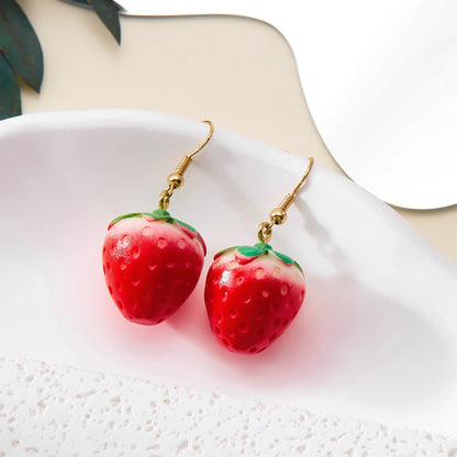 Kawaii Strawberry Blossom Drop Earrings 🍓✨ | Cute 3D Fruit & Leaf Jewelry for Girls 🌼💖