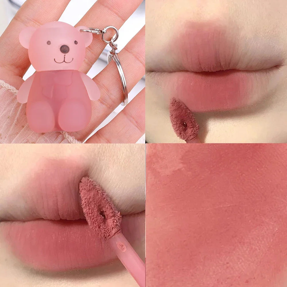 ✨ Adorable Bear Keychain Lip Mud - 12 Fun Colors! 💄 Matte & Waterproof Velvet Lipstick for All Skin Types 🌈 Long-Lasting Lips Makeup! 🐻