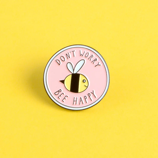 Bee Happy' Brooches Pink Cute Insect Bee Lapel Enamel pins Brooches Badges Clothes Bags pin Gift for Kids Cartoon 'Don't Worry