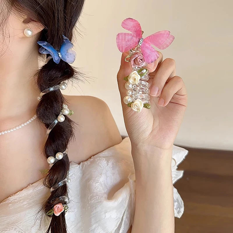 Kawaii Butterfly Hair Rope 🦋✨ | Sweet Floral Phone Line Ponytail Holder for Girls & Women 🌸🌟