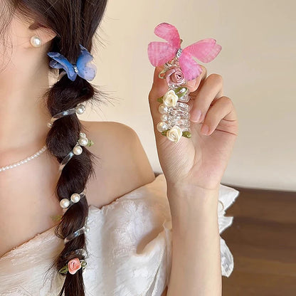 Kawaii Butterfly Hair Rope 🦋✨ | Sweet Floral Phone Line Ponytail Holder for Girls & Women 🌸🌟