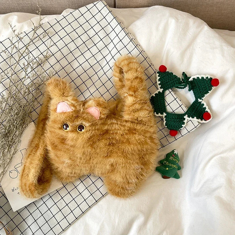 Plush Christmas Cat Crossbody Bag For Women Fuzzy Winter Phone Purse 🐱🎄