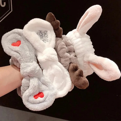 Women Wash Face Makeup Soft Coral Fleece Elastic Headband Head Wrap Cute Rabbit Bow Animal Ears Hairband Girl Hair Accessories