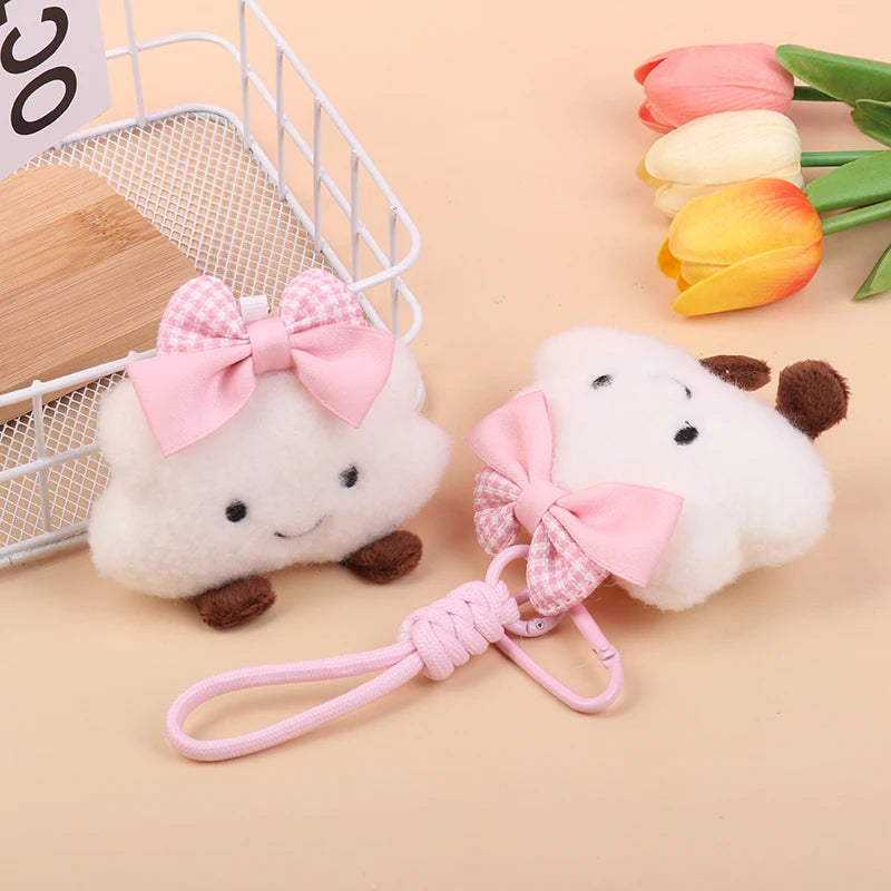 Cloud Bow Plush Keychain Cute Cloud Doll Bag Charm Soft Stuffed Accessory 🎀🧸