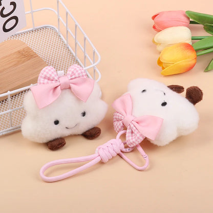Cloud Bow Plush Keychain Cute Cloud Doll Bag Charm Soft Stuffed Accessory 🎀🧸