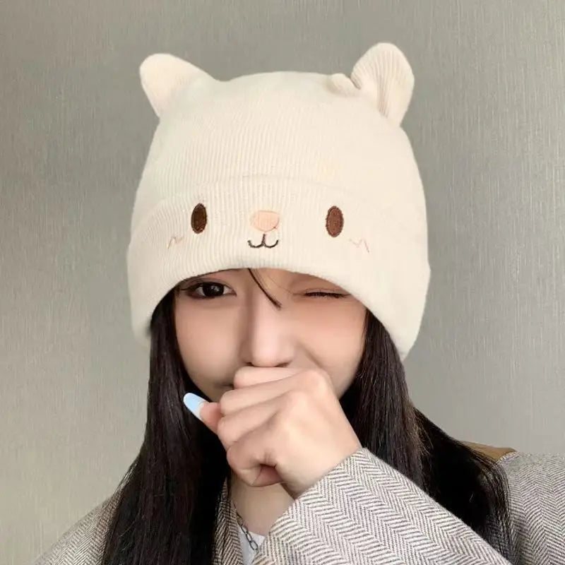 Kawaii Bear Ears Knitted Beanie 🐻✨ - Adorable Winter Hat for Trendy Girls!