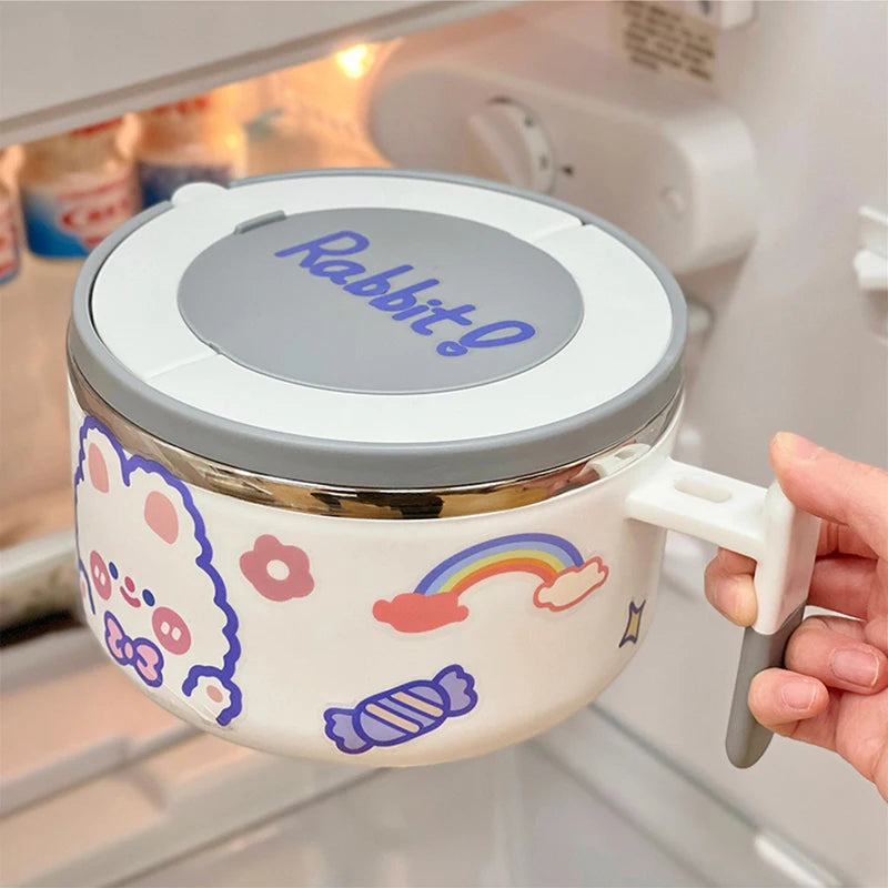 🍜 Adorable Stainless Steel Ramen Bowl with Lid - Perfect for Noodles, Salads & Soups! 🍲✨ - Pixie Quill