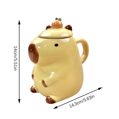 Adorable Capybara Mug with Lid 🐾 | Kawaii Ceramic Coffee Cup ☕ | Perfect Gift for Girls 🎁 | Fun Animal Design 🦙