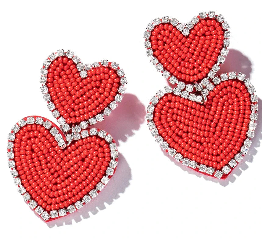 Kawaii Heart Dangle Earrings 💖✨ | Vintage Beaded Jewelry Gifts for Lovebirds 🌟💕