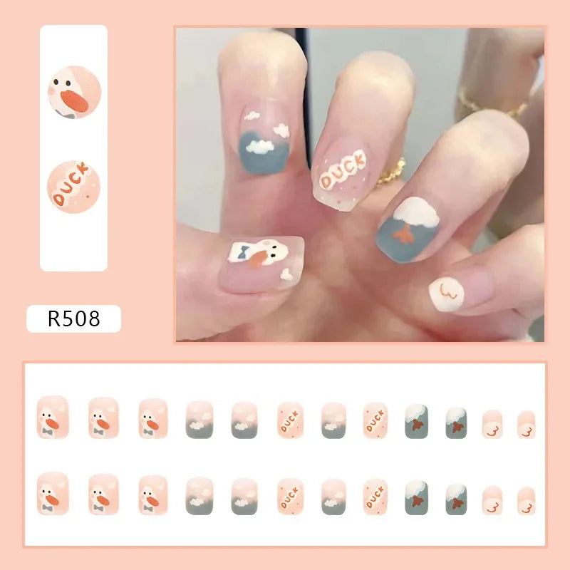 ✨ 24P Kawaii Rainbow Ballerina Press-On Nails 💅 - Adorable Full Cover Artificial Fake Nails for Creative Nail Art! 🌈