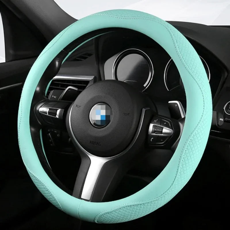 Kawaii Nappa Leather Steering Wheel Cover 🎀✨ | Cute & Stylish Universal Car Accessory for All Seasons 🚗💖