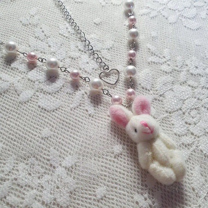 Kawaii Bunny Plush Pendant Necklace 🐰✨ - Adorable Y2K Fashion Accessory!