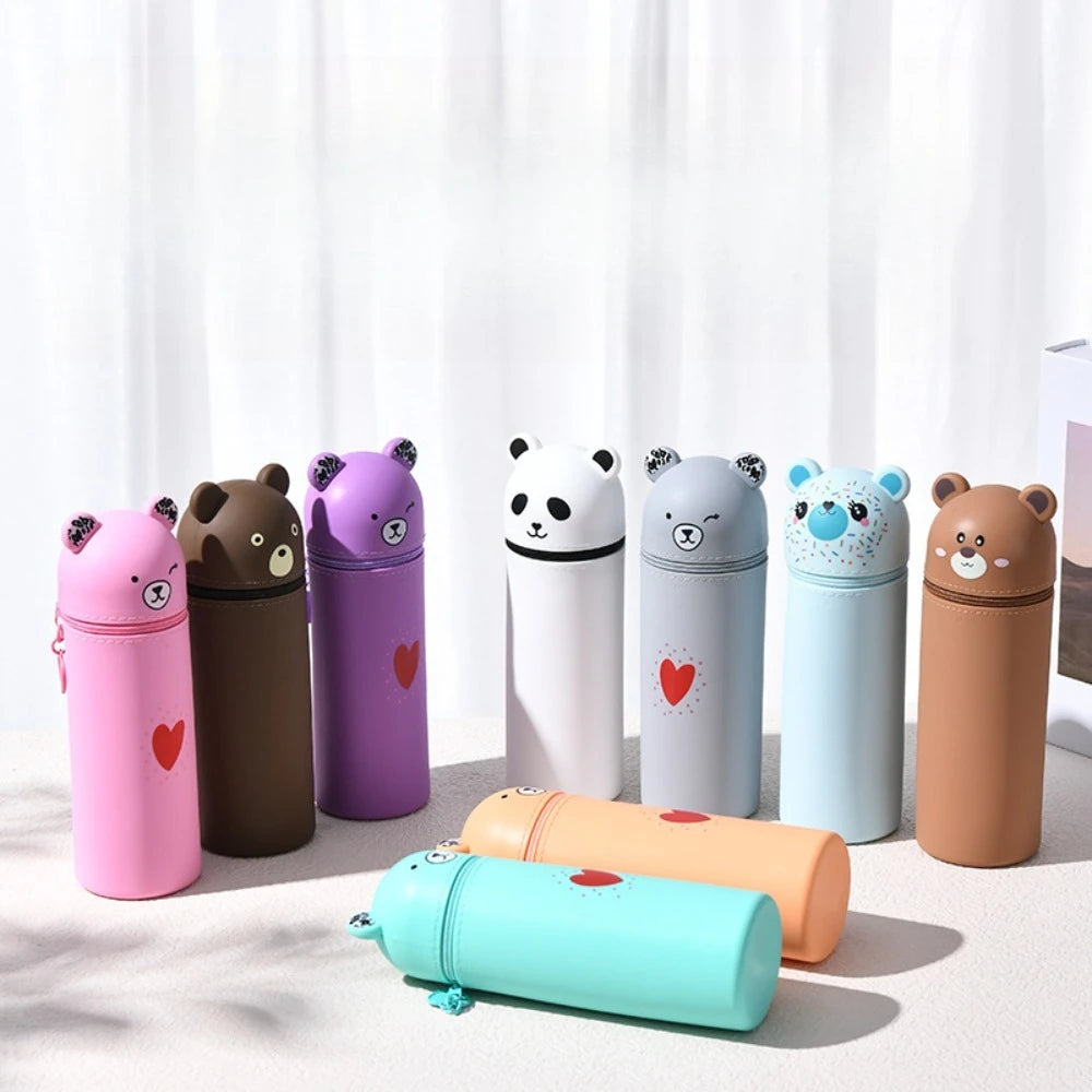 Bear Shaped Silicone Pencil Case Pen Holder For School Supplies Cute Storage 🐻✨
