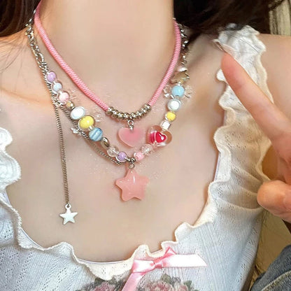 Kawaii Heart & Butterfly Choker Necklace 🌈✨ | Y2K Aesthetic Punk Jewelry for Girls 💖🎀