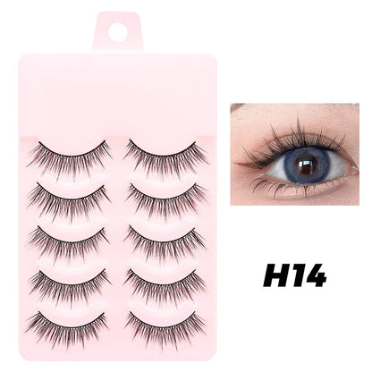 Pastel Little Devil Anime Lashes 5 Pairs Clear Band Full Strip For Natural Daily Manga Style Eyelashes 😈👁️✨
