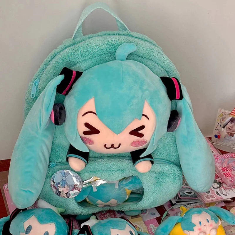 Hatsune Miku Plush Backpack Embroidered Anime Bag Large Capacity Storage 🎒💖