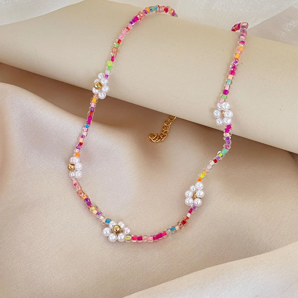 Whimsical Blossom Pearl Choker 🌸✨ Cute Colorful Beaded Necklace for Trendy Women! 🎀💖