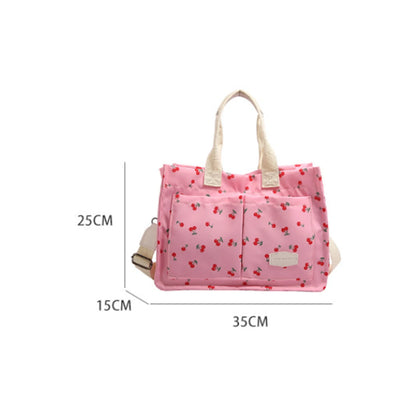 Kawaii Cherry Blossom Tote Bag 🍒✨ - Cute Multi-Pocket Canvas Handbag for Women | Perfect for Work & Travel ❤️👜
