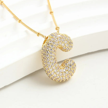 Kawaii Gold Plated Balloon Letter Necklace 🎈✨ | Chunky Initial Pendant Jewelry for Trendy Women 👩‍🎤💖