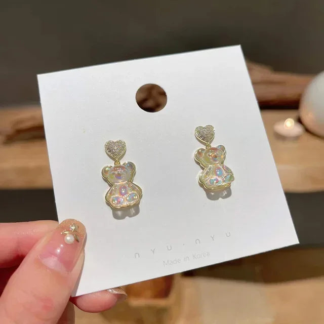 🌈 Sweet Rainbow Bear Dangle Earrings 🍬✨ Cute Acrylic Drop Jewelry for Trendy Girls! 🐻💖