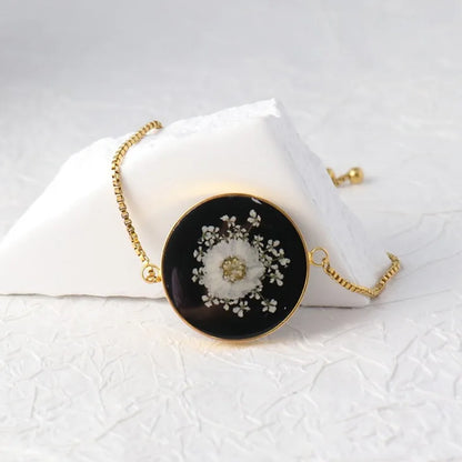 Unique Epoxy Resin Blue Flower Bracelets Elegant Pressed Flower Pendant Adjustable Chain Bracelets Wholesale Cute Charm Bracelet