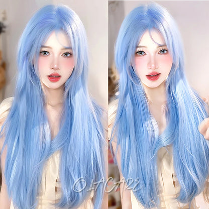 Enchanting Ombre Kawaii Wig 🌈✨ - Long Straight Lolita Style with Bangs in Glacier Blue & Blonde!