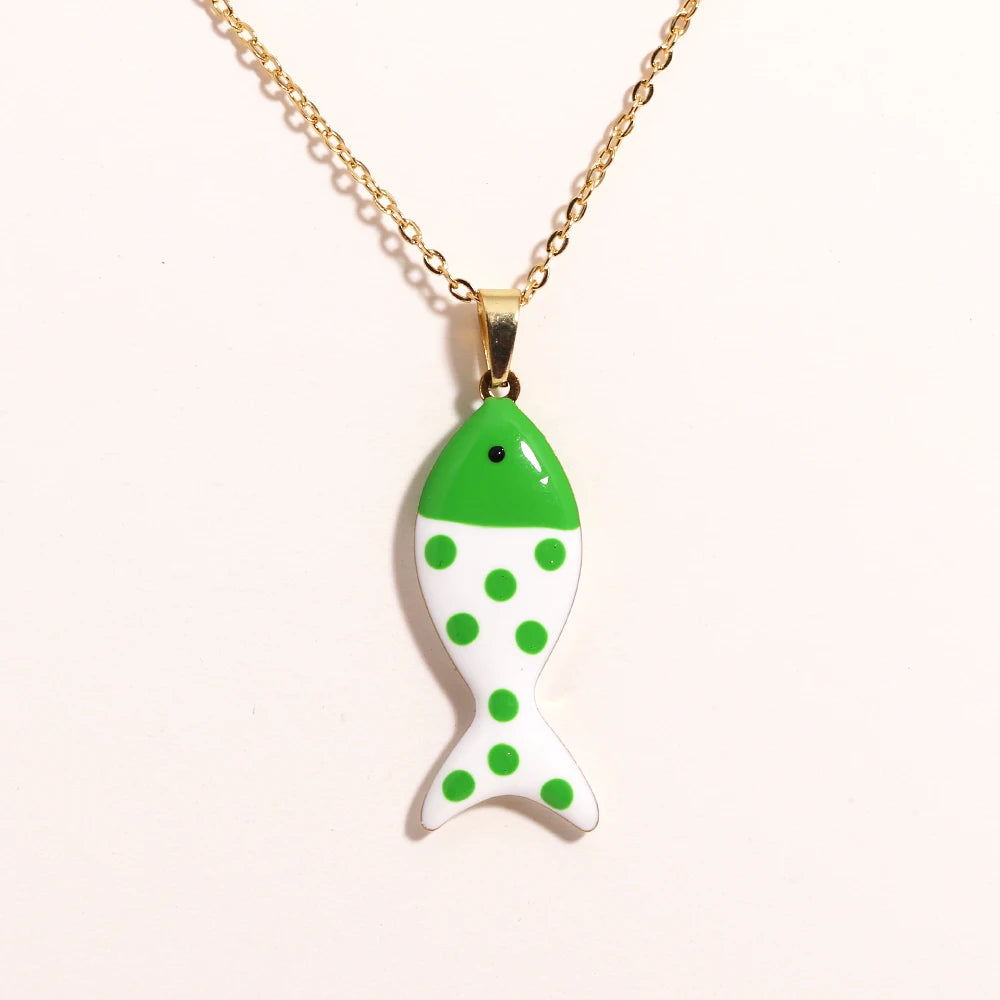 Cute Colorful Enamel Fish Pendant Necklace For Women Waterproof Gold Tone 🐟💖🌊
