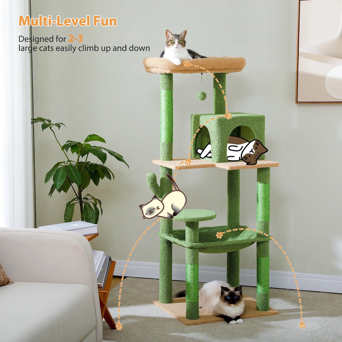 Cactus Cat Tree Tower For Large Cats 🐱🌵 5 Tier Indoor Condo With Top Perch