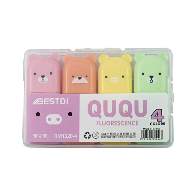 Adorable Kawaii Bear Highlighter Pens ✨🖍️ - Cute 4/5/6 Pack Candy Color Neon Markers for School Supplies!