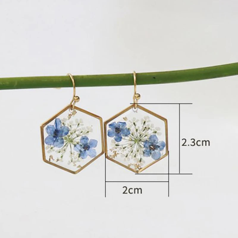 Elegant Pressed Flower Earrings For Women Natural Blue Floral Drop Earrings Handmake Epoxy Resin Plant Earring Jewelry Wholesale
