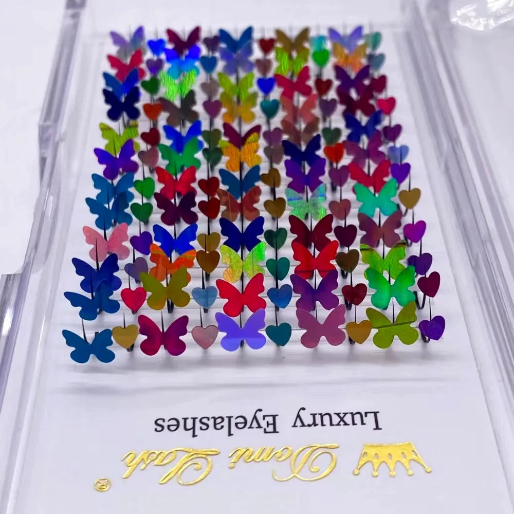 🌸 Kawaii Heart Flower Glitter Lashes 🌟 3D Butterfly Mink Extensions for Whimsical Eye Magic ✨