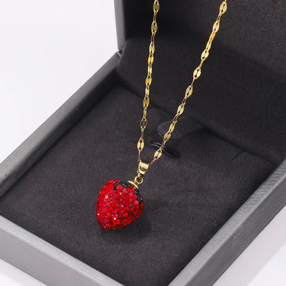 Kawaii Love Heart Strawberry Pendant Necklace 🍓💕 - Sweet & Trendy Jewelry for Women, Perfect Party Gift!