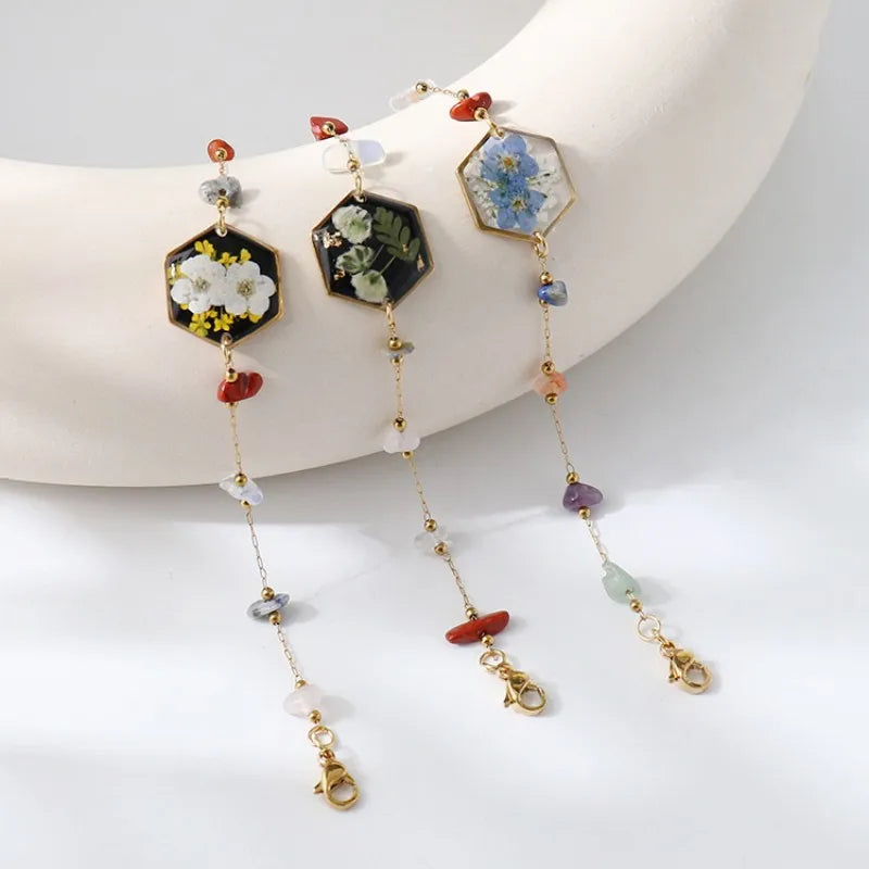 Unique Epoxy Resin Blue Flower Bracelets Elegant Pressed Flower Pendant Adjustable Chain Bracelets Wholesale Cute Charm Bracelet