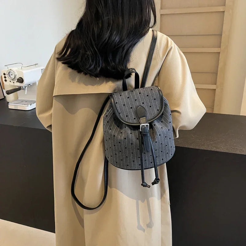 Kawaii Mini Plaid Oxford Backpack 🎀💕 | Adorable Women's Zipper Shoulder Bag with Heart Embroidery & Bow Details 🎉✨