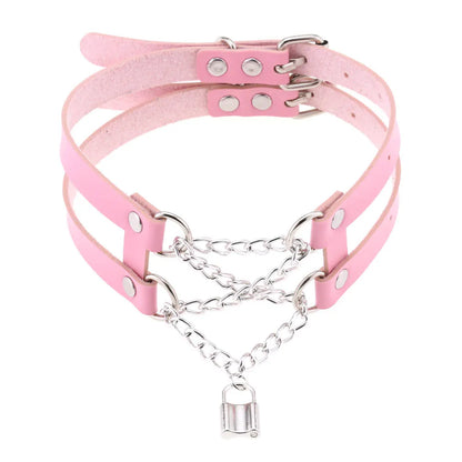 Pink Lace Leather Choker With Heart Pendant, Punk Gothic Style ✨💗