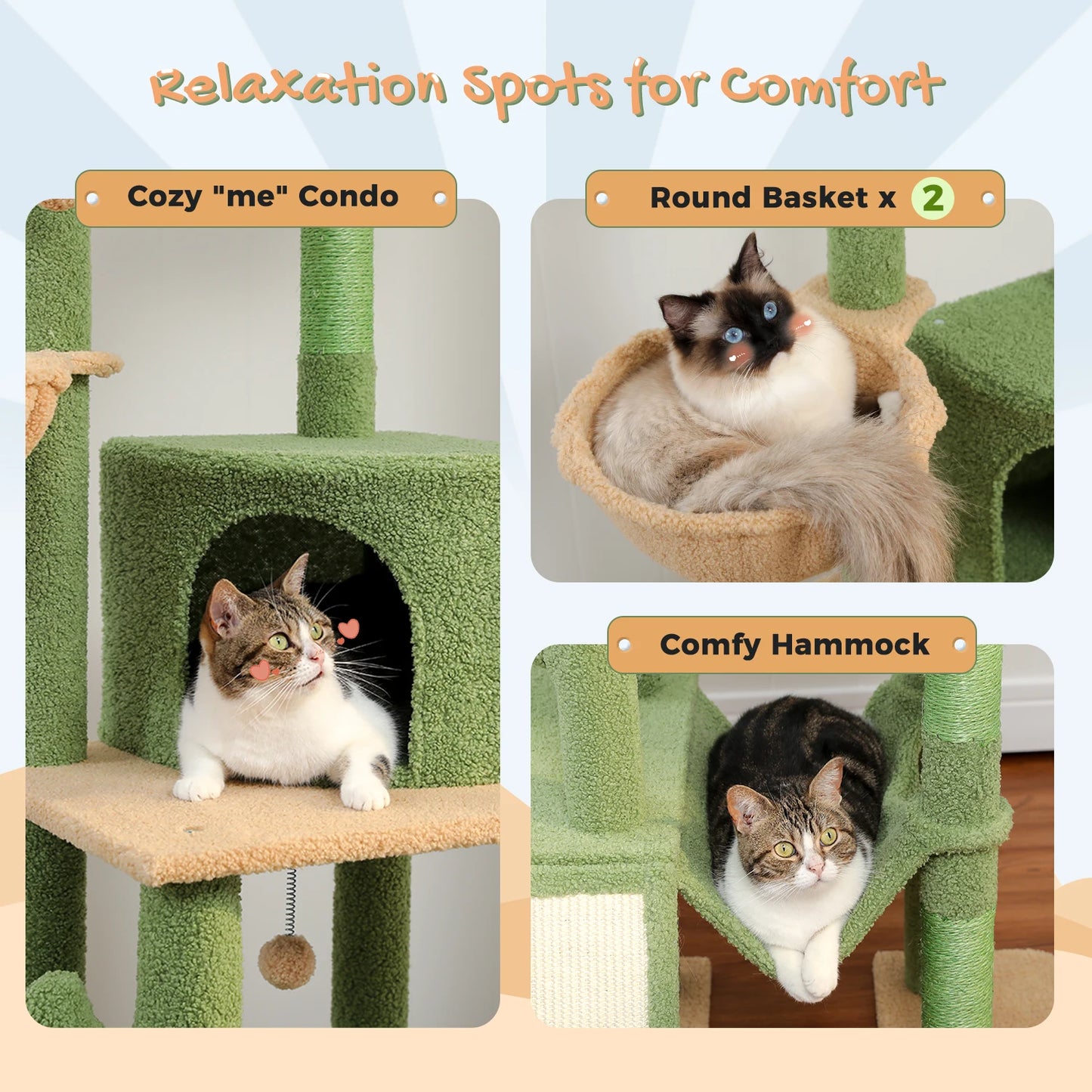 🌵🐾 Whimsical Cactus Cat Paradise - 7-Tier Tower with Cozy Hammocks & Fun Scratching Posts! 🐱💚