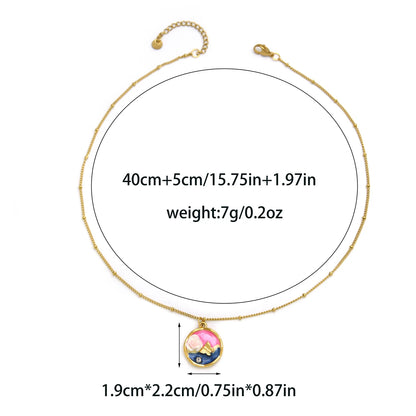 Women's Stainless Steel Gold Necklace With Pearl Zircon Flower Pendant Dripping Enamel Art Jewelry 💖🌸