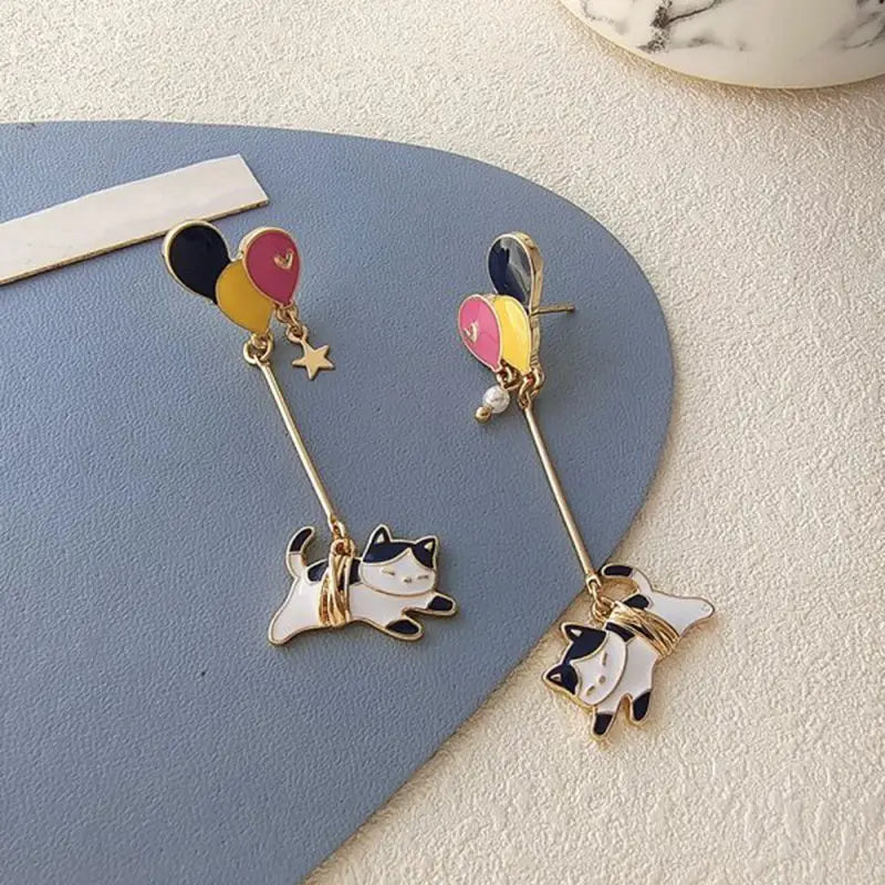 Adorable Cat Balloon Studs 🐱🎈✨ - Whimsical Enamel Earrings for Trendy Women!