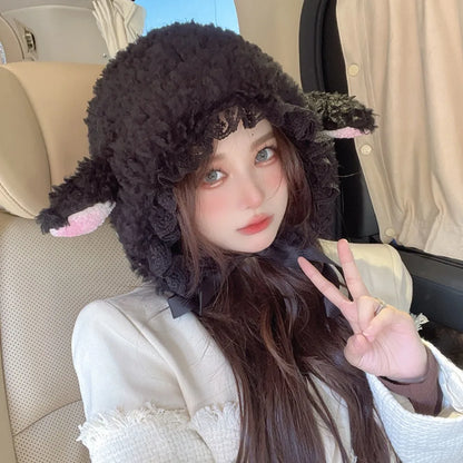 Fluffy Lamb Bucket Hat For Winter Warmth Cosplay Cozy Gift Idea 🐑🧣