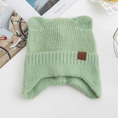 Kawaii Cat Ear Beanie 🐾✨ | Soft Candy Color Knitted Hat for Women - Cozy Faux Fur Winter Fashion 🎀