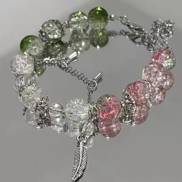 🌸 Kawaii Cherry Blossom Crystal Bracelet 🌸 | Elegant Beaded Charm Jewelry for Girls 💖✨