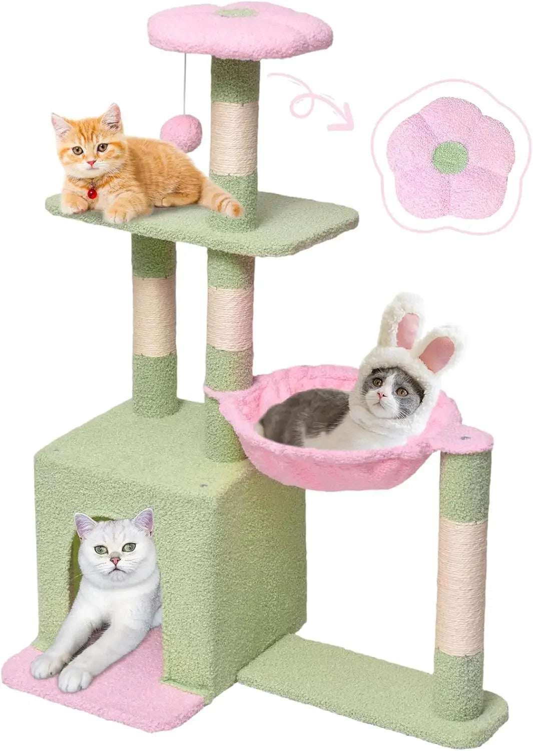 🌸 Purr-fectly Adorable 37" Cat Tree Tower with Flower Napping Spot & Scratching Fun! 🐾